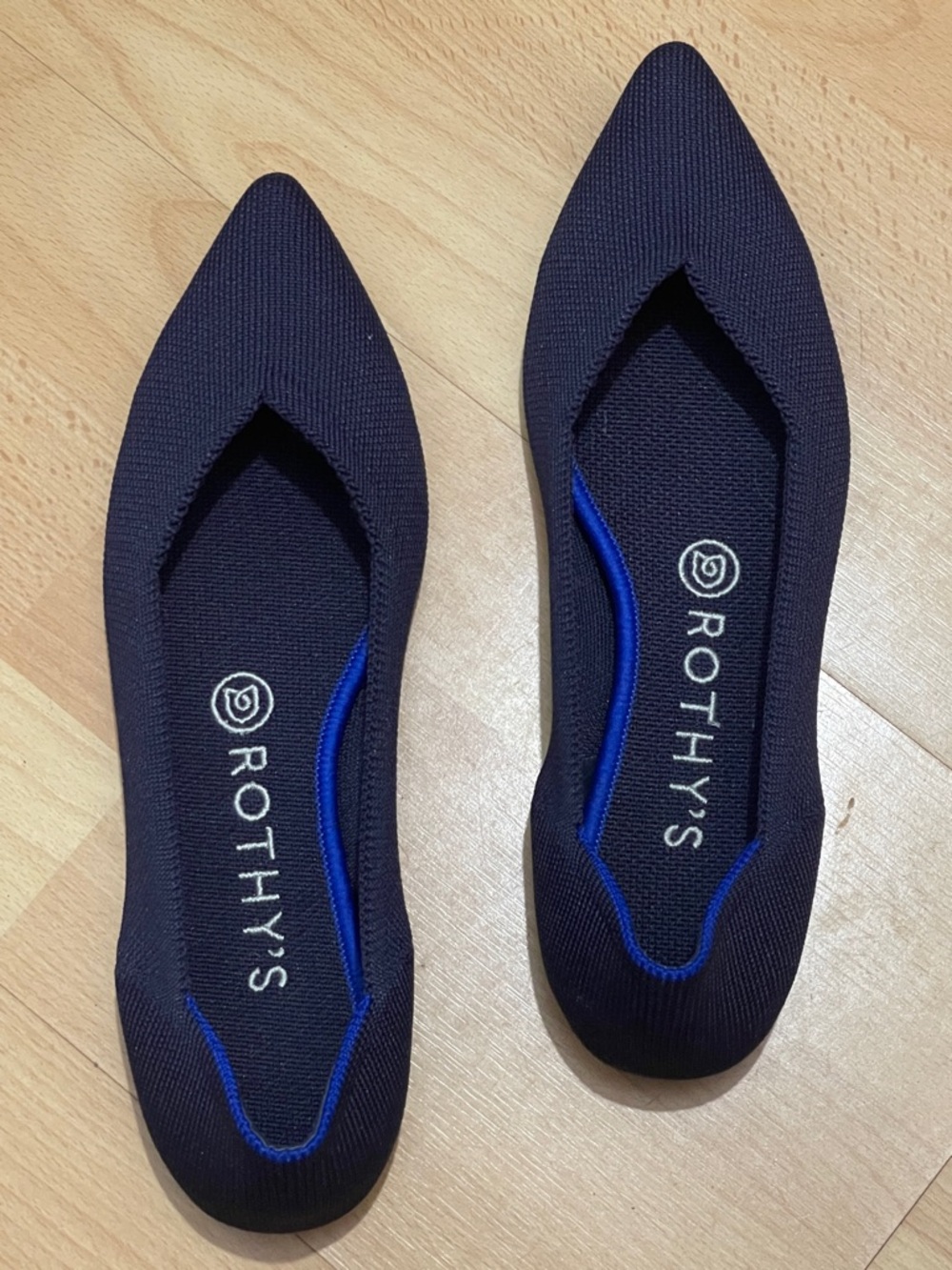 Rothy's Women's Pointed Knit Flats in Navy with Blue Trim